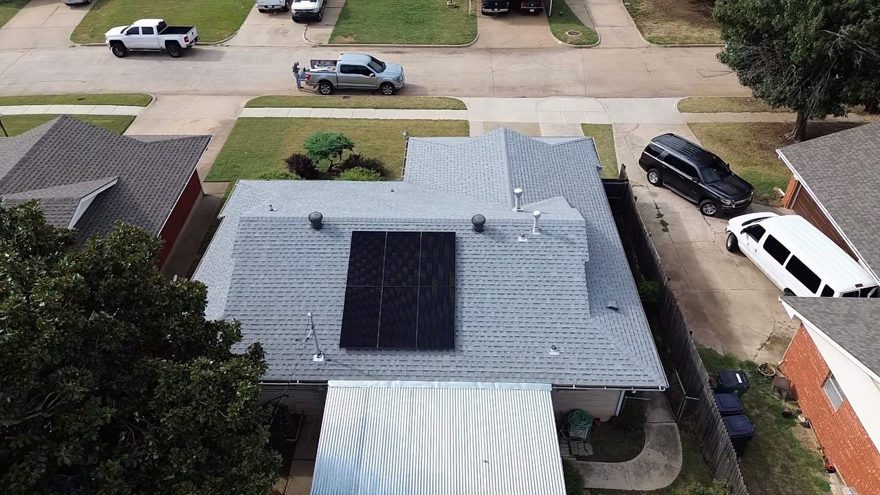 Solar panel array on a shingle roof in the Oklahoma City metro